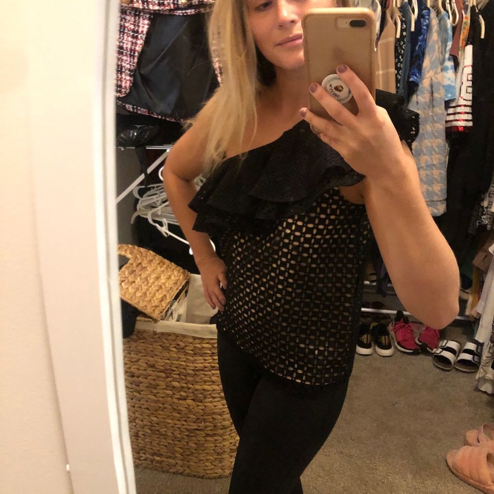 J.CREW One-shoulder black ruffle top size 00